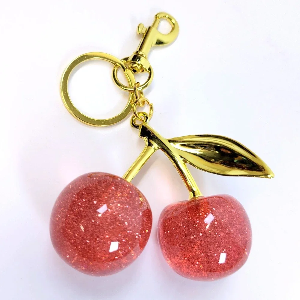 Bag Charm Keychain Cherry Glitter Pink Women Sparkle Ballerina Fairycore